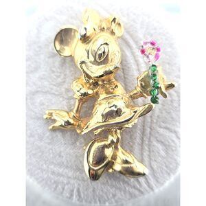 Vintage Disney Minnie Mouse Brooch Pin Flower Power Gold Plate Y2K 80's 90's